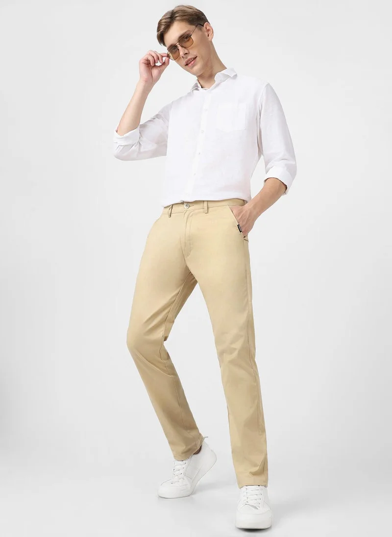 Urbano Fashion  Urbano Fashion Men's Beige Cotton Slim Fit Casual Chinos Trousers Stretch for Men | Best Price UAE